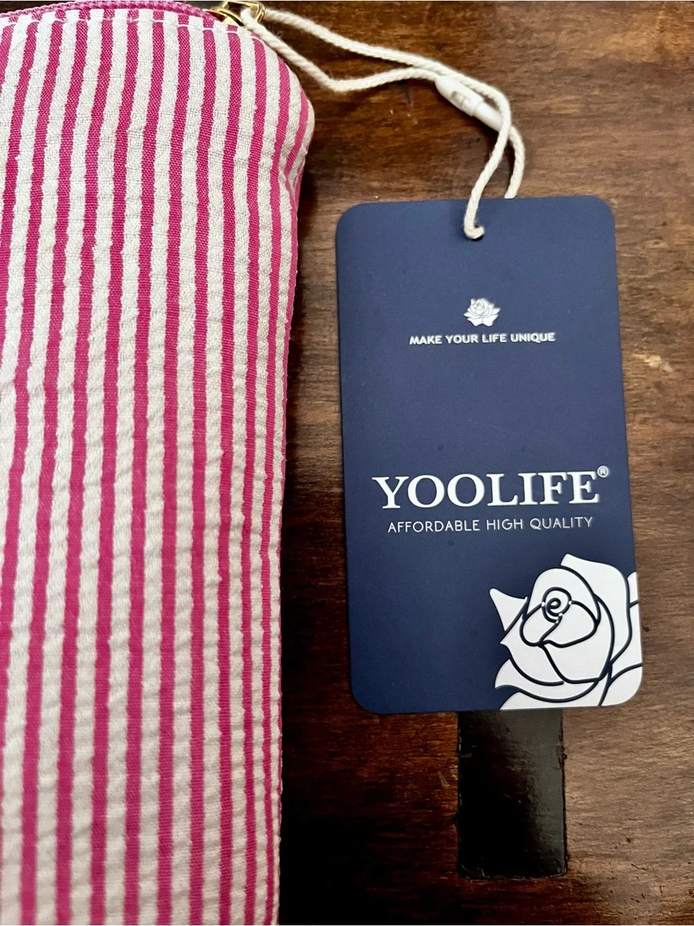 Pink Striped Cosmetic Bag Set with Gold-Trim 'R' Patch by Yoolife